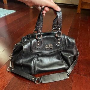 Coach Dark Leather Satchel with Silver Accents